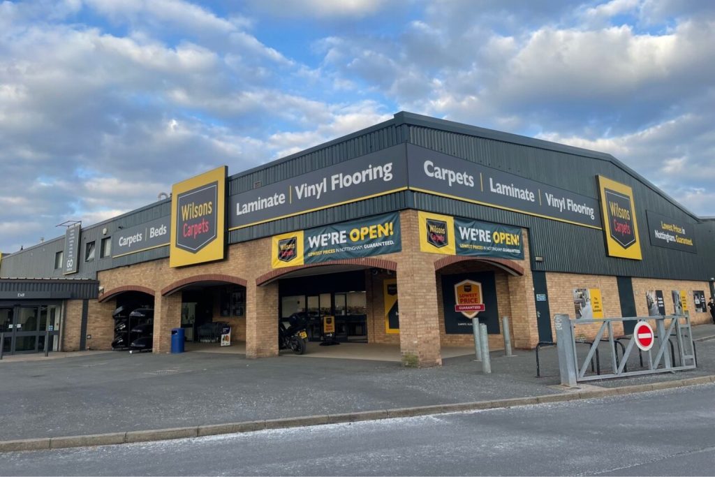Wilsons Carpets Nottingham exterior We're open display